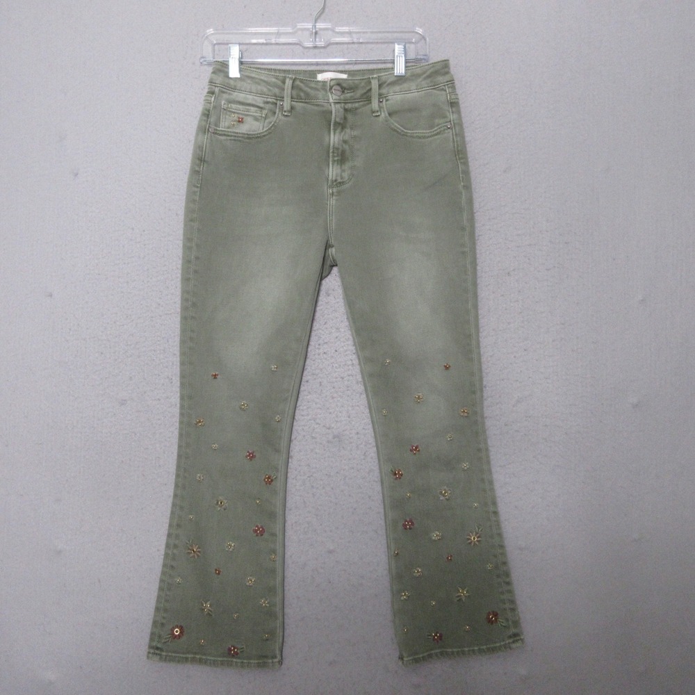 DRIFTWOOD Jeans 27 Roxy Green Embroidered Floral Studded Flare Boho Western